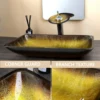 KEMAIDI Bathroom Vessel Sink Oval Glass Big Square Vessel Sink with Waterfall Faucet Mixer Bathroom Sink Above Counter Basin 2