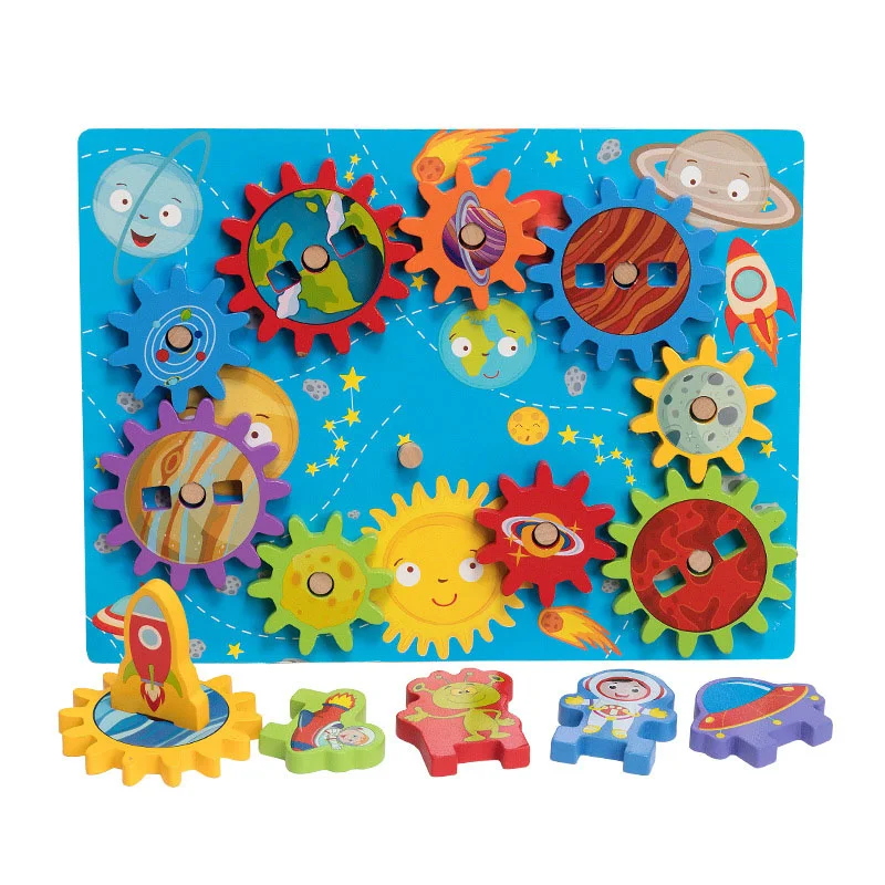 Hot Montessori Children Wooden Blocks Gear Puzzle Toys Early Educational Sensory Toys Fine Motor Training Brain Games Gear