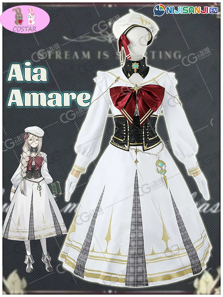 

COSTAR NIJISANJI Vtuber EN ILUNA Aia Amare Cosplay Costume White Dresses Anime Game Outfits Women