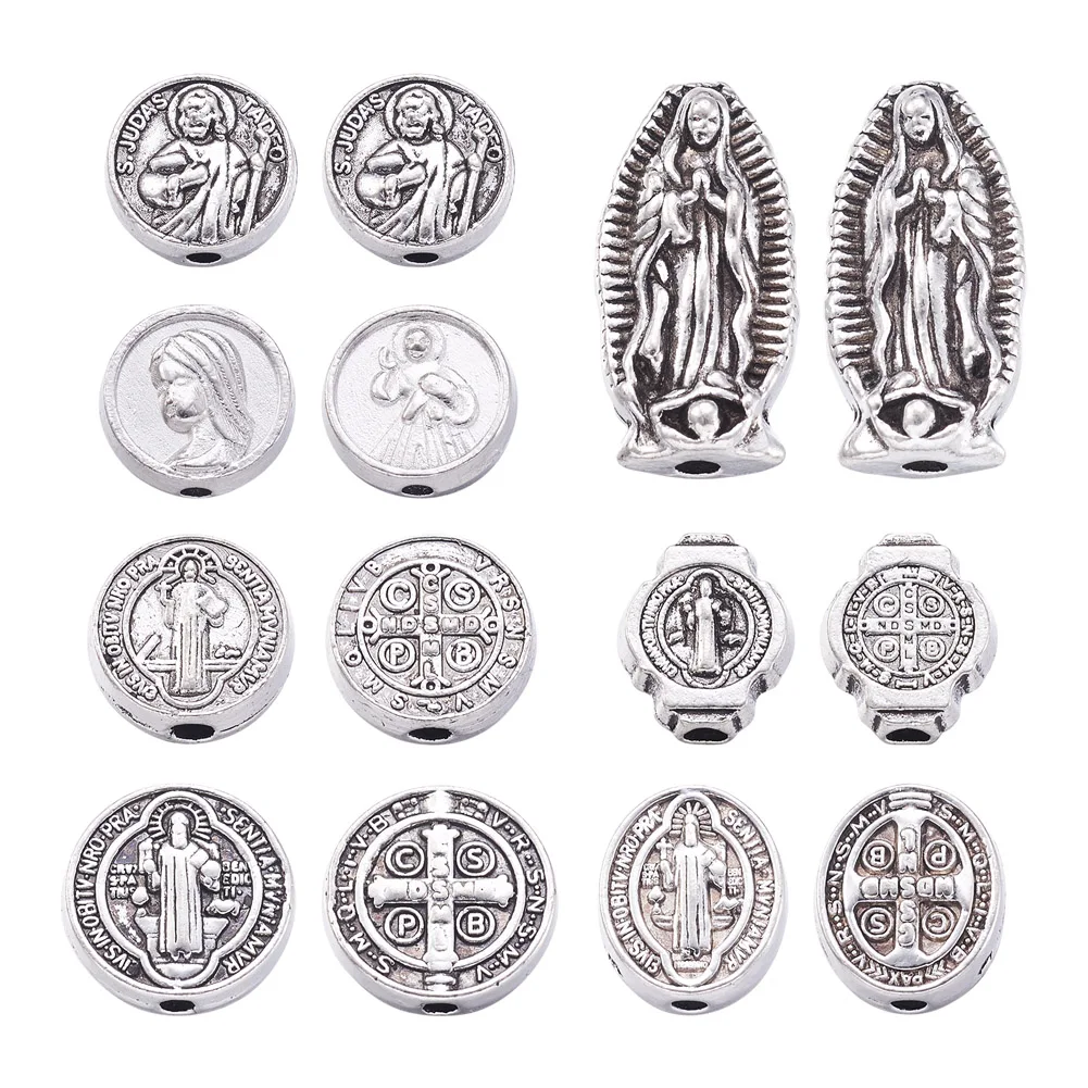 130Pcs Antique Silver Color Zinc Alloy Virgin Mary Religion Charms Beads For DIY Bracelet Necklace Jewelry Making Accessories