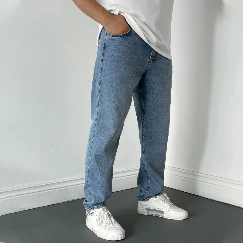 Men's Trend Street Jeans Loose Hip Hop Style Wide Leg Casual Daily Solid Color Simple Wind Slim Jeans Washable