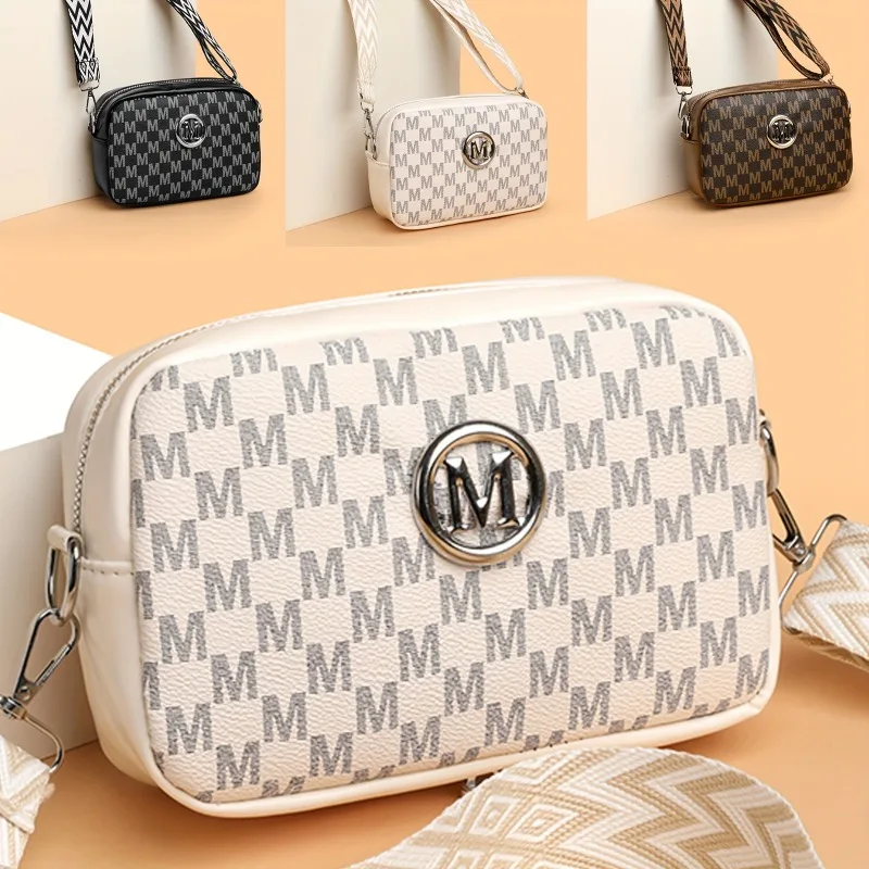 Elegant Women Shoulder Bag, Stylish Pu Leather Messenger Bag Design with 'M' Logo Badge,Phone Coin Purse, Perfect for Daily Use