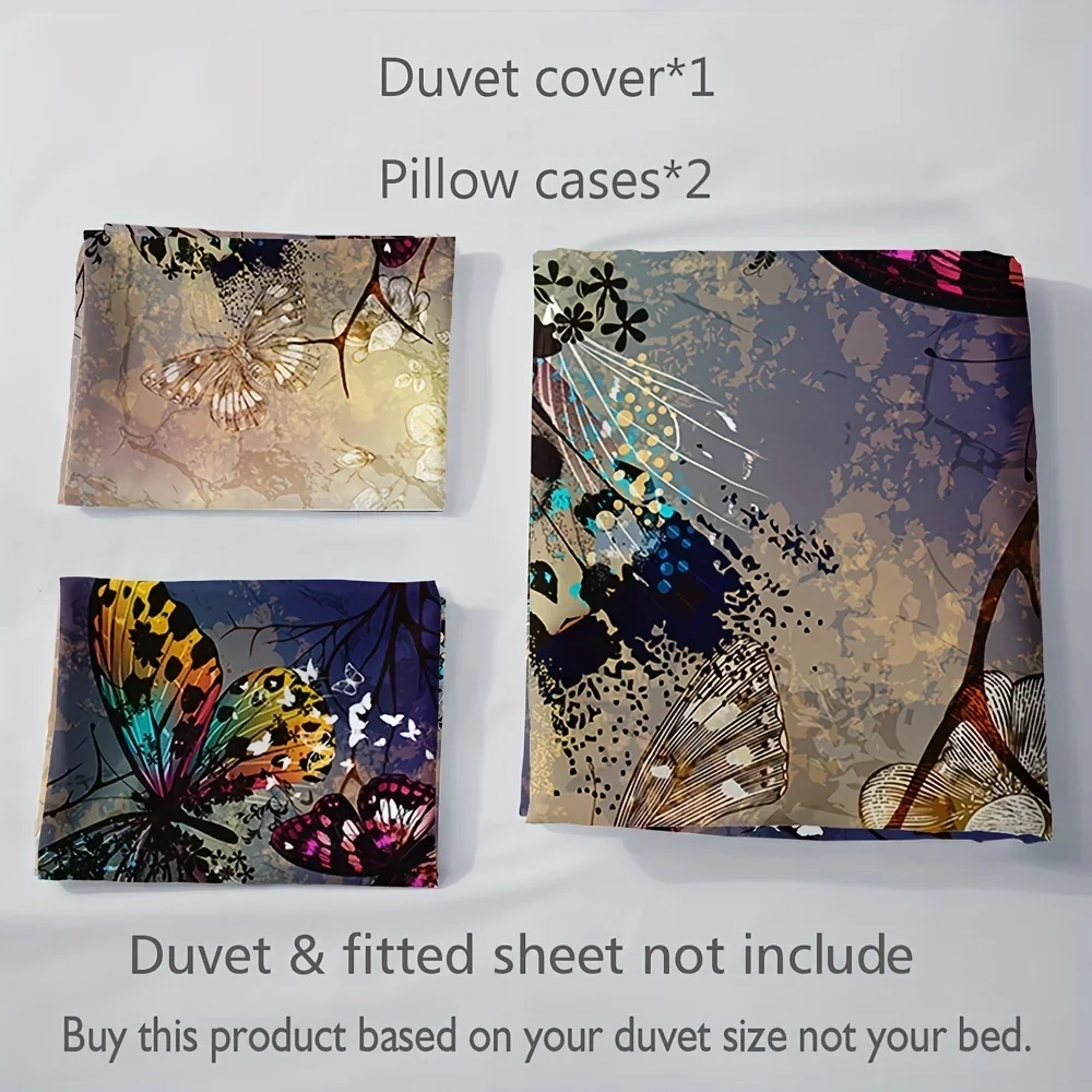 3pcs Soft Butterfly Print Duvet Cover Set for Comfortable Sleep - 3 Piece Bedding Set for Bedroom or Guest Room