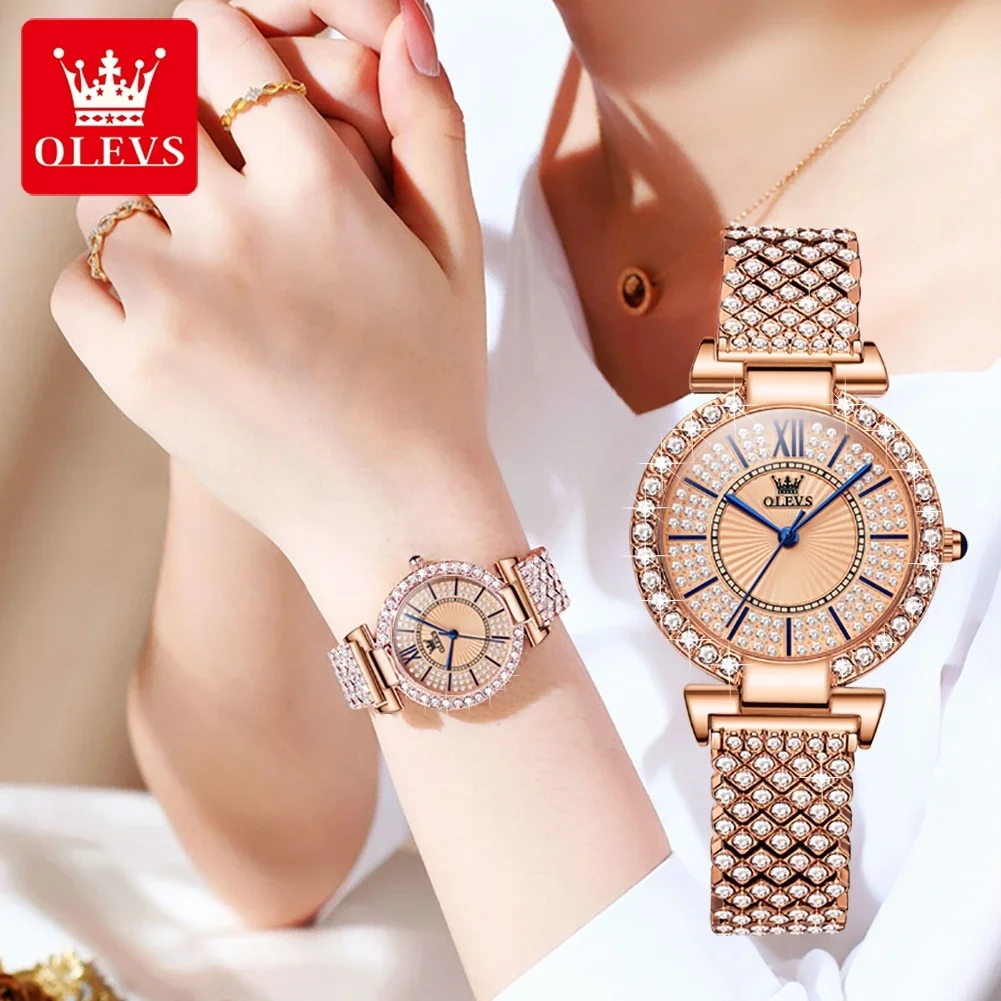 OLEVS 9942 Waterproof Inlaid diamond Luxury  Women Wristwatch, Fashion Stainless Steel Strap Quartz Watch For Women 2