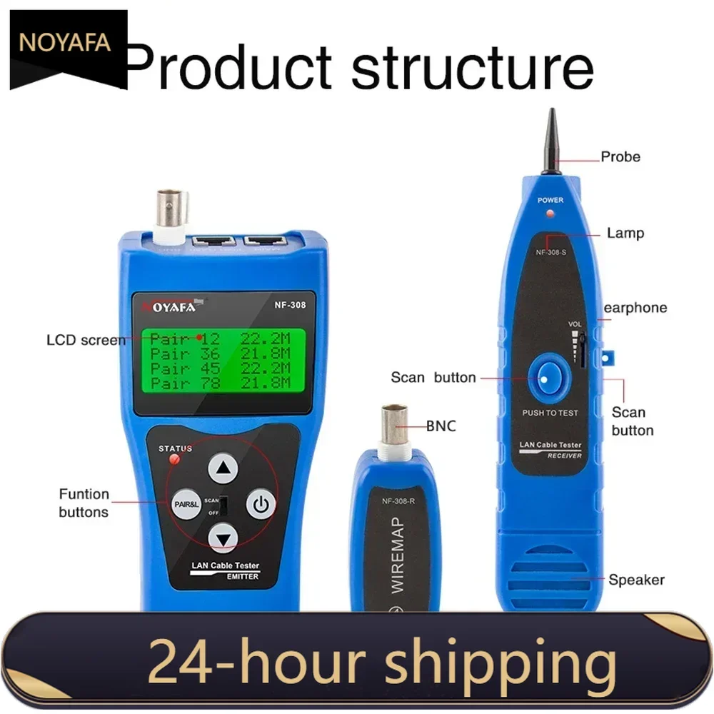 NOYAFA NF-308 Line tester Measure Network LAN Cable Length Cables Continuity Test Wire Tracker RJ45 RJ11 Ethernet Cable Tester