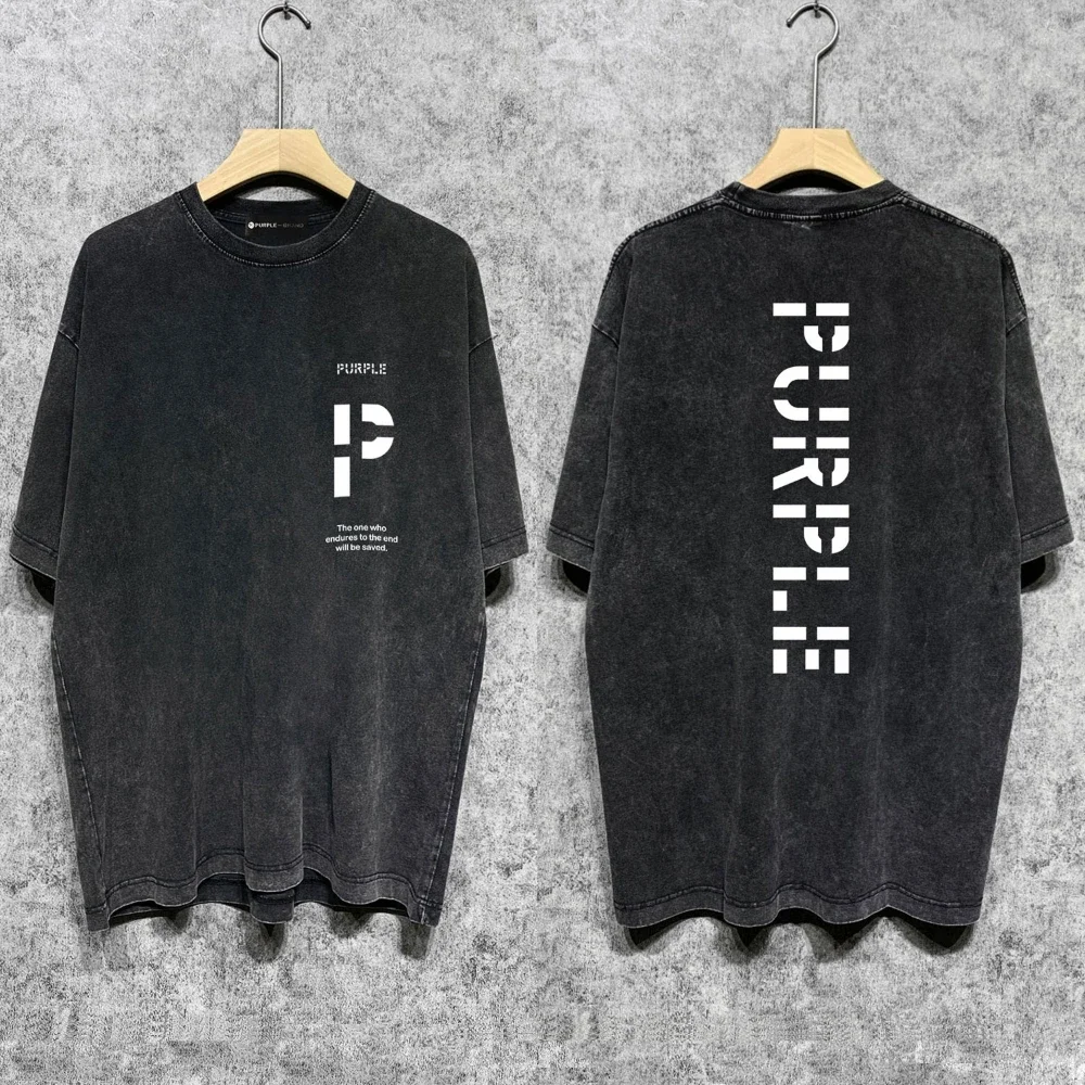 

Мужская Винтажная футболка с коротким рукавом, темная хлопковая потертая футболка с надписью «стирать кислоту», лето 2024