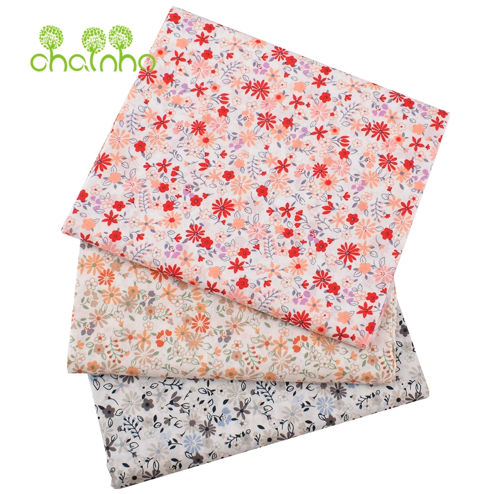 Chainho,Printed Plain Weave Poplin Cotton Fabric,DIY Sewing Quilting Material,Patchwork Cloth,Floral Series,3 Sizes,15PC55
