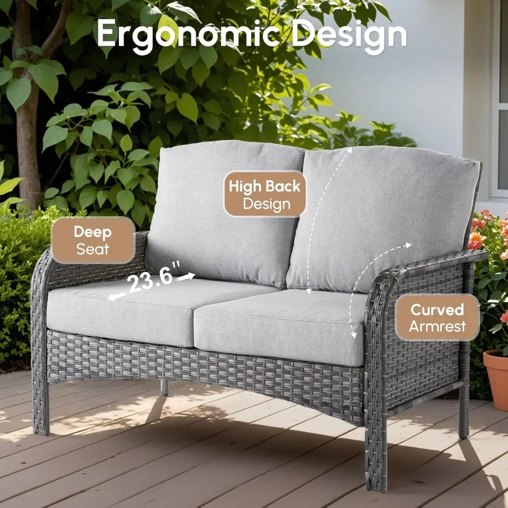 Wicker Patio Furniture - All-Weather PE Wicker Outdoor Conversation Bistro Set Loveseat Chairs with Table,Outdoor Rattan Sofa - Image 3