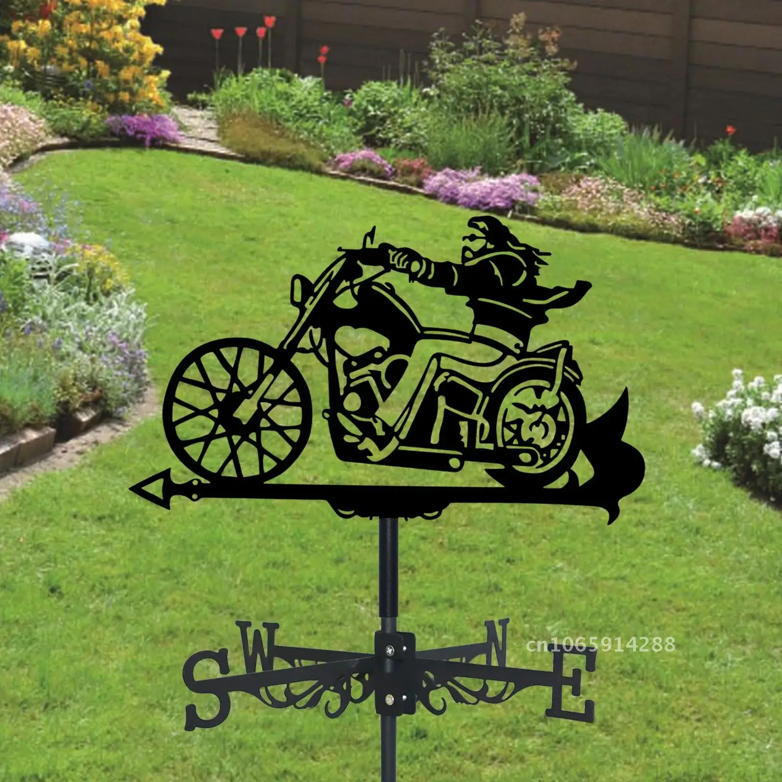 Motorcycle Weathervane Silhouette Art Yard Metal Motorcyclist Wind Roof For Black Building Decorations Vane Outdoors Garden
