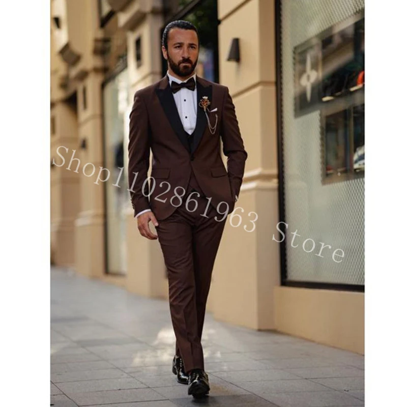 2023 New Arrival Wedding Suits For Men Slim Fit 3 Pieces Formal Groomsmen Wedding Tuxedos Blazer+Vest+Pants Costume Homme