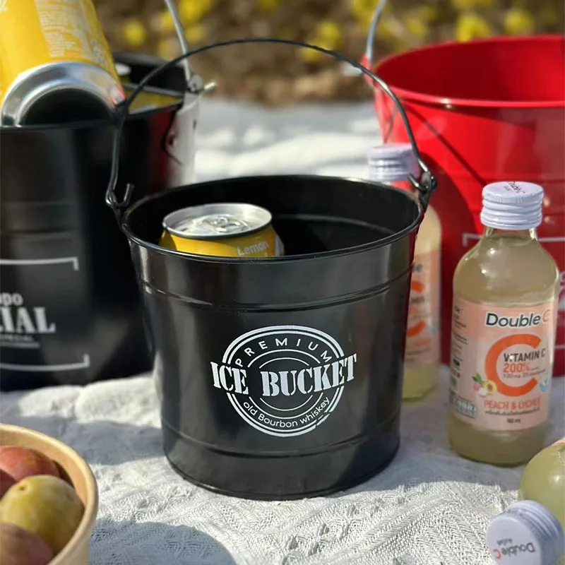 Commercial Ice Bucket Beverage Beer Barrel Outdoor Household Ice Cube Milk Tea and Cola Creative Iron Bucket Cooling Barrel