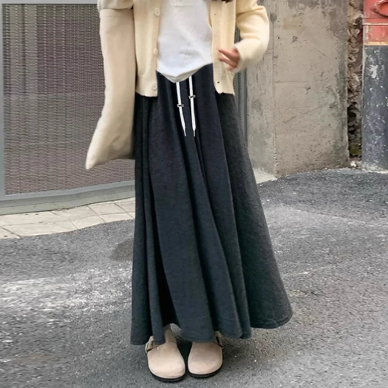 Maternity High Waist A- Line Skirt Spring Autumn Rice Noodle Long Skirt Support Belly High Height Autumn Winter