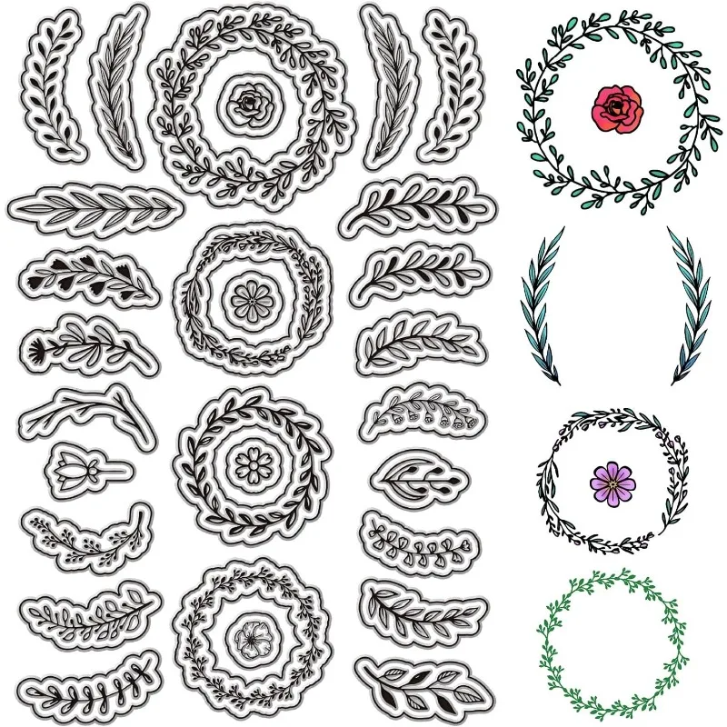 1pc Wreath Clear Stamps Plant Reusable Transparent Silicone Stamp Branch Garland Seals Postmark for Journaling Card Making Decor