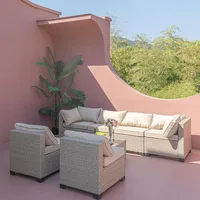 7-Piece Patio Furniture Set, All-Weather Outdoor Conversation Set Sectional Sofa with Water Resistant Khaki Thick Cushions and S 2