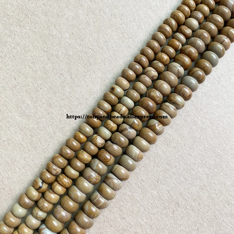 Naturstein Glatte Rondelle Holzlinie Textur 7" Lose Perlen 4X6 5X8mm Auswahlgröße für Schmuckherstellung DIY