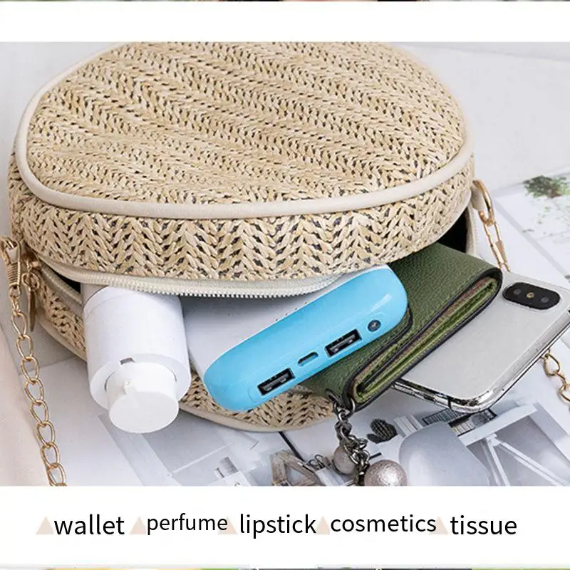 Molizhi Round Straw Bag Women's Summer Handwoven Beach Circle Handbag New Fashion Crossbody Bag