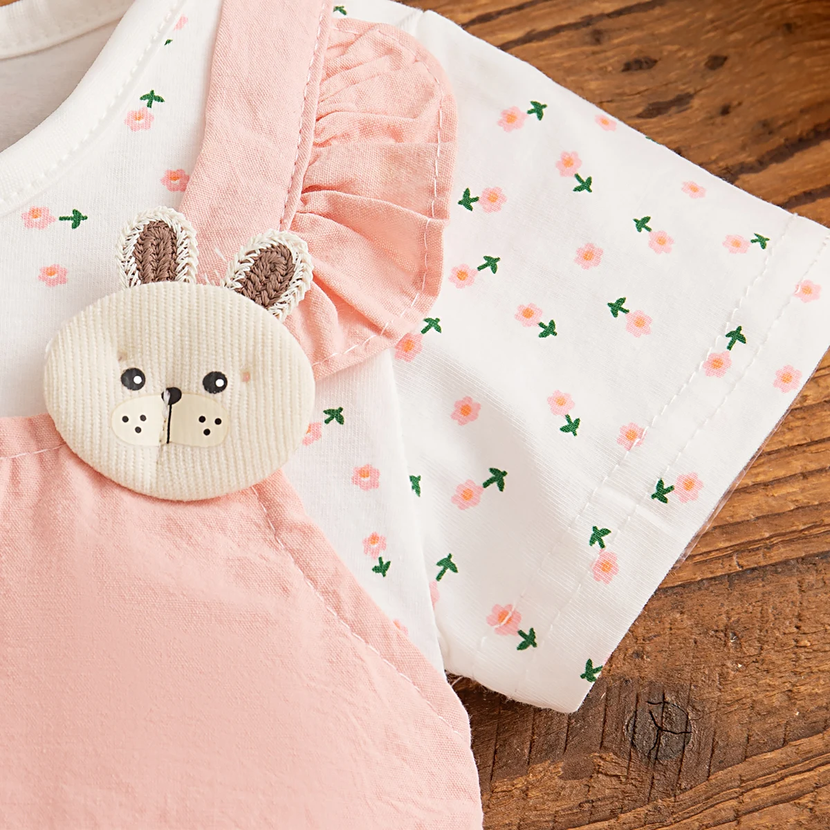 فستان بناتي قطعتين زهور وأرنب