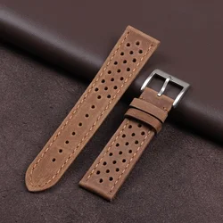 Handmade Vintage Leather Watchband - Breathable Sport Bracelet Accessories - 22mm (Matte Brown)
