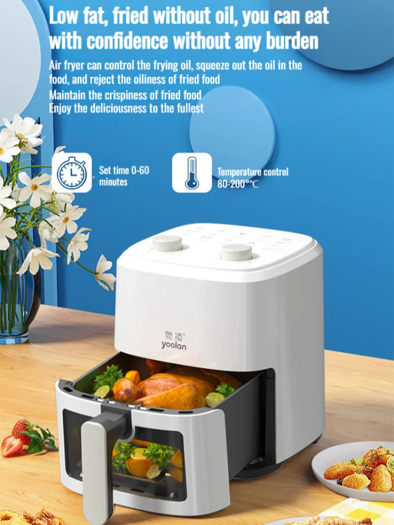 5L Air fryer Large capacity for home use high-capacity electric oven fully automatic intelligent french fry machine Temperature
