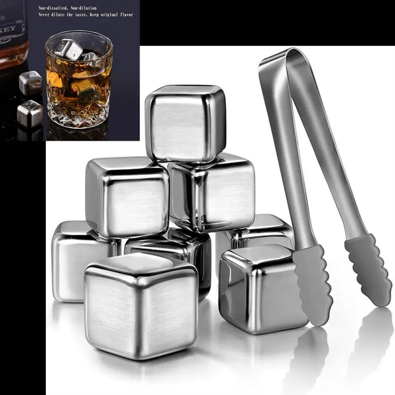 Cubos De Hielo Acero Inoxidable Set X 6 Hielos Con Pinza