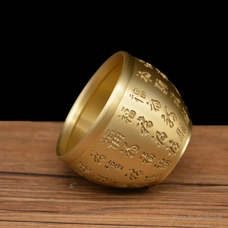 Creative Pure Copper Holy Water Cup, Relief Pattern, Wire Drawing Process, Buddhist Kung Fu Supplies, Brass Decorative Bowl, 1Pc