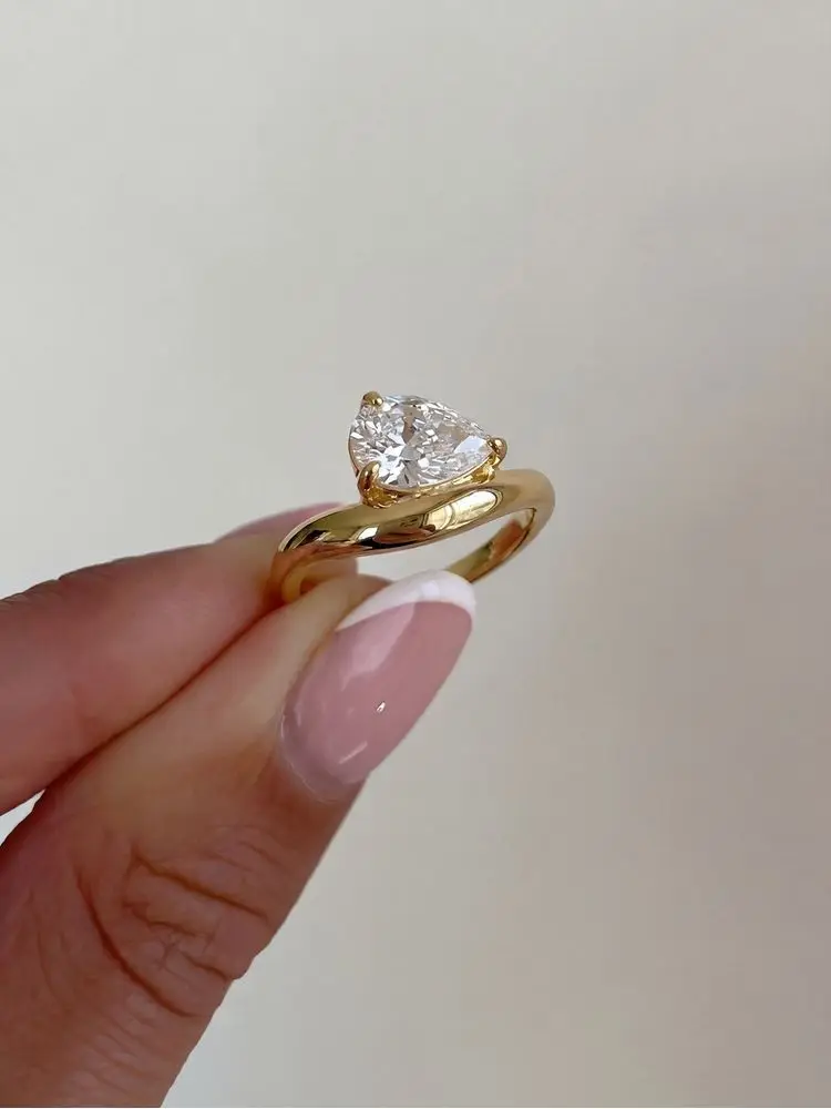 925er Sterlingsilber, schlichter modischer Wassertropfen-Zirkon-Ring für Frauen, Verlobung, Hochzeit, hochwertiger Luxus-Edelschmuck – Detail 5