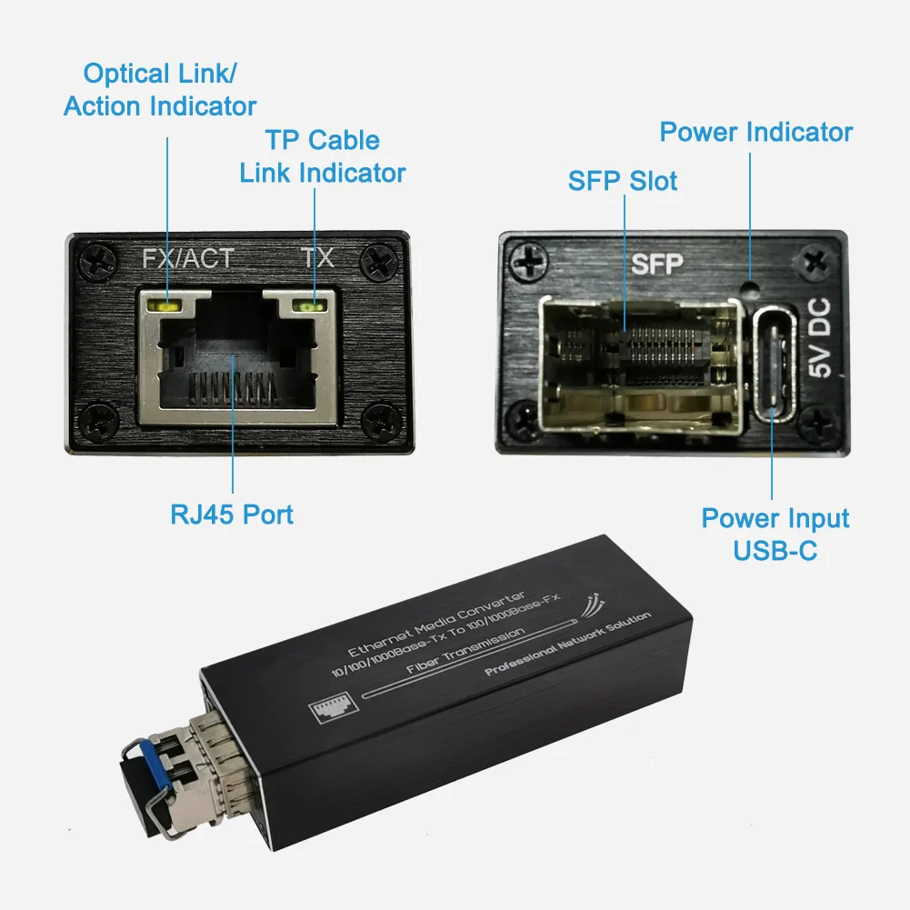 One Pair Ultra-Small Gigabit Fiber Media Converter 10/100/1000Mbps Micro Mini SFP IP Ethernet Media Converter