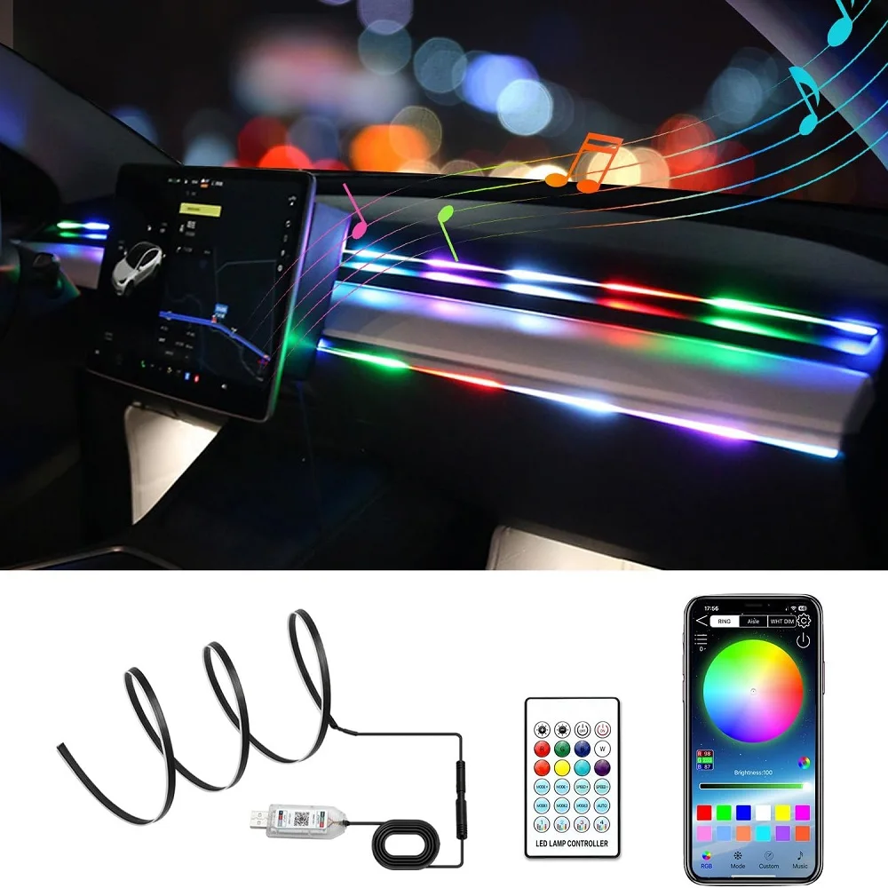 

LED Car Interior Ambient Light For Tesla Model 3 Y S X USB APP Remote Control RGB Universal Acrylic Symphony Atmosphere Lamp 12V