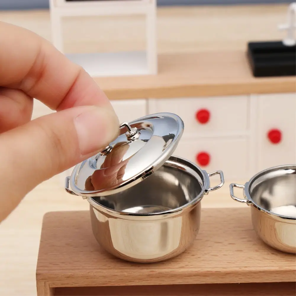 Playing House  Kitchenware Kitchen Cooking  Dollhouse Accessories Mini Cookware With Cover Miniature Soup Pot