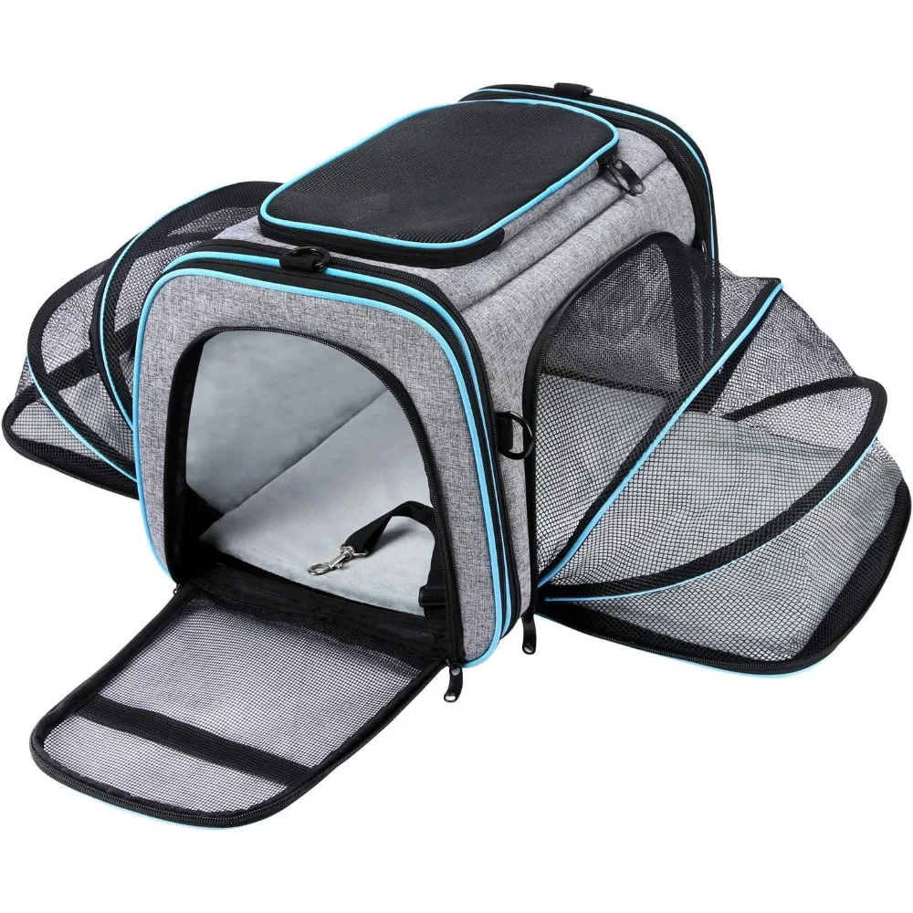 

Airline Approved Pet Carrier, Large Soft Sided Pet Travel TSA Carrier 4 Sides Expandable Cat Collapsible Carrier