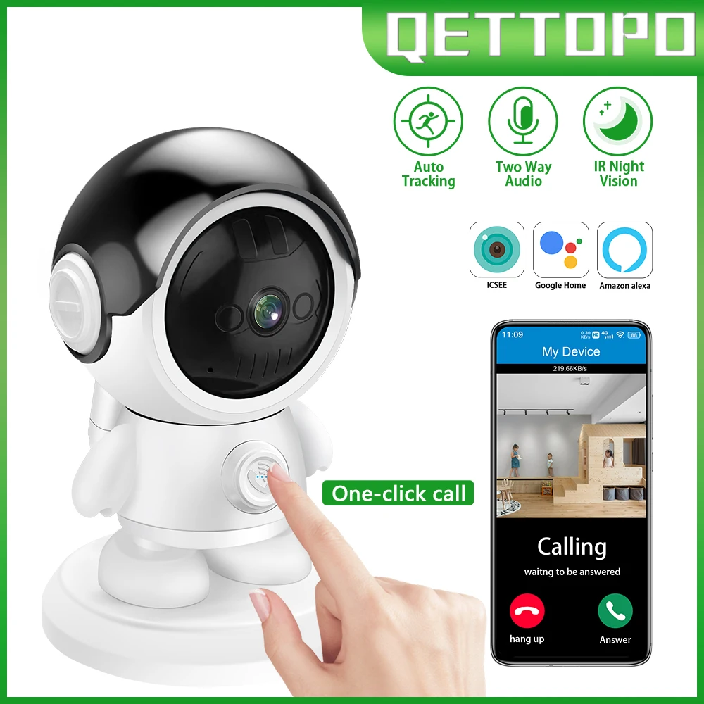 

Qettopo 5MP Robot Wifi PTZ Camera AI Auto Tracking One Click Call Indoor Baby Monitor Security Surveillance IP Camera ICSEE PRO