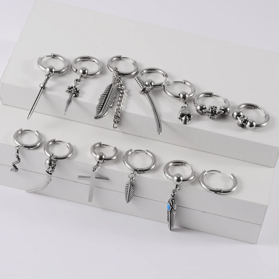 Fu You 5 paia di orecchini a clip in acciaio inox nero per uomo e donna finte orecchini magnetici per uomo e donna, orecchini a cerchio senza buco, orecchini a cerchio nero