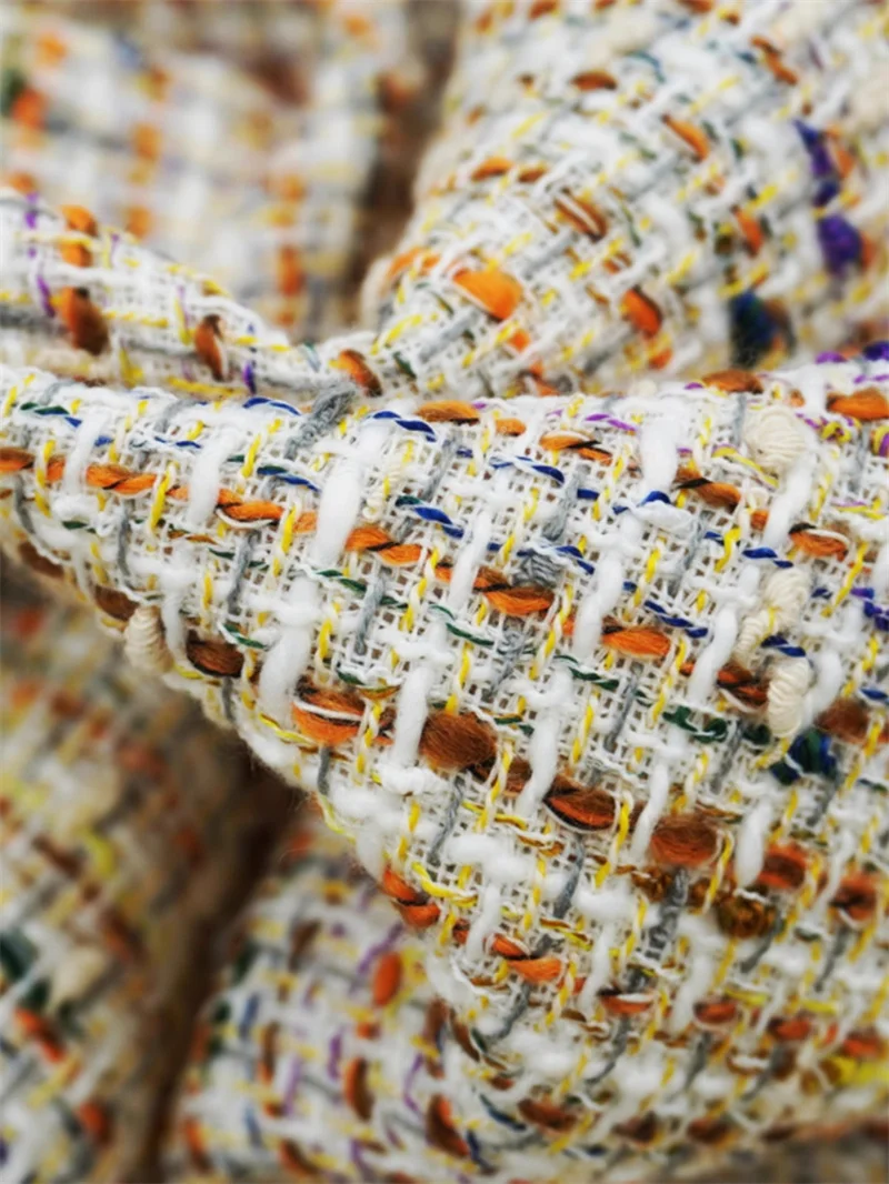Classic Yellow Checkered Tweed Woven Fashion Sewing Material Textile Fashion Clothing Outerwear Bag Blended Woolen Fabric