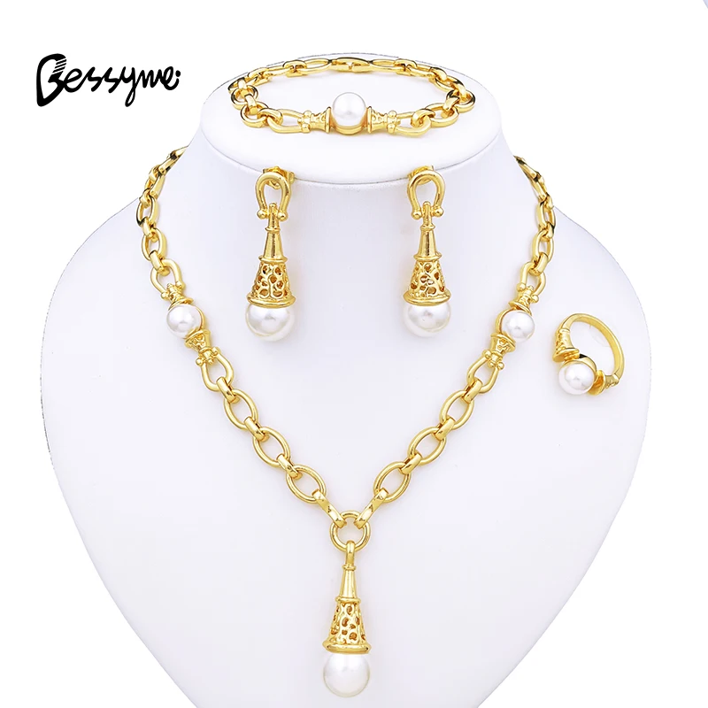 African Pearl Gold Jewelry Set Wedding Jewelry Set Pearl Gold