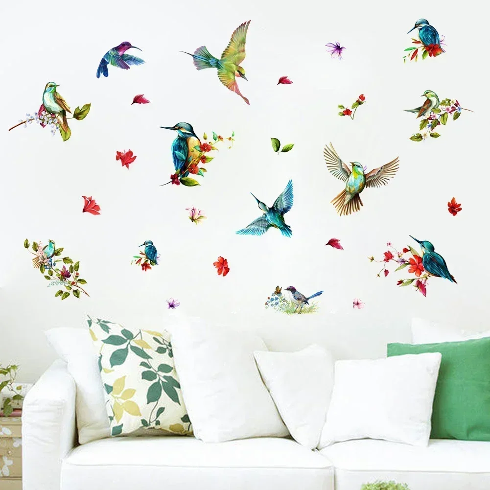 Color Hummingbird Window Cling Removable Adhesive Vinyl Sticker Glass Decal Children Bedroom Decoration Birds Wall Sticker