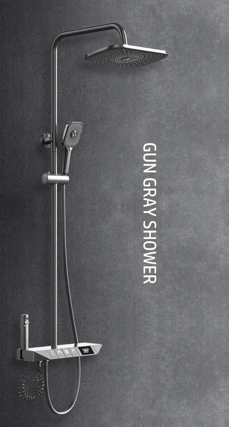 Description Picture 2 of itemLED Digital Shower System Hot Cold Mixer Shower Set Bathroom Wall Mount SPA Rainfall Gray Tap Bahtub Round Tube Luxury Faucets