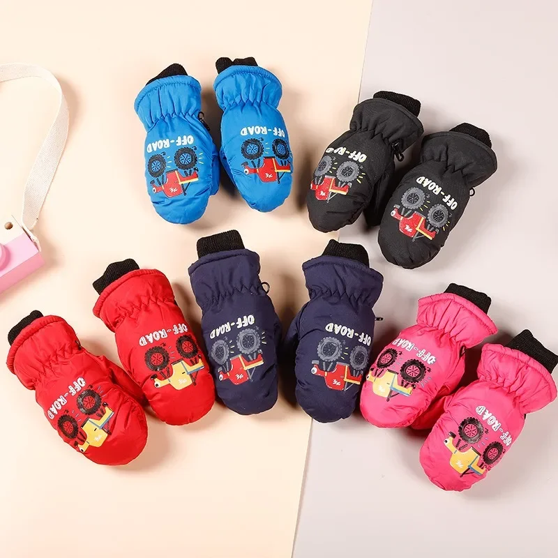Kids Winter Gloves Warm Thick Windproof Cartoon Full Finger Mittens for Toddlers Boys Girls Soft Fleece Lined Outdoor Snow Play