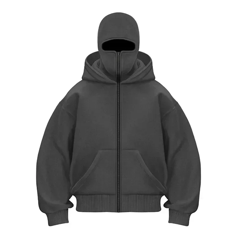 Balaclava Men Zip Hoodie Winter Warm Casual Sweatshirt Y2K with Hooded Face Mask Zipper Design Sports Jacket Outdoor Activities 5