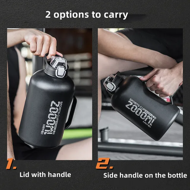 Bouteille d'eau 1.5/2L avec poignée et paille, bouteille Thermos en acier inoxydable, pichet d'eau Portable de grande capacité pour l'extérieur, pour le Sport et la salle de Sport 5
