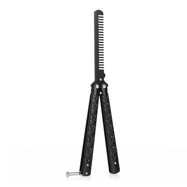 Comb Stainless Steel Practice Training Butterfly Knife Comb Beard Moustache Brushe Salon Hairdressing Styling Tool