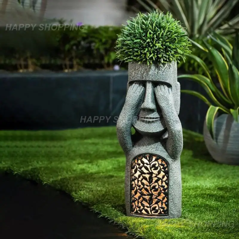 

Evil Garden Easter Island Statues Pot Unique Face Planters Pot Plants Creative Garden Resin Sculpture Planter With Drainage Hole