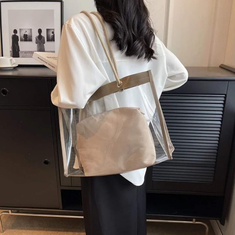 Womens Large Capacity Tote Bag Lady Casual Shoulder Bags PVC Handbag and Purses Girl Top Handle Bag Girl Transparent Bag