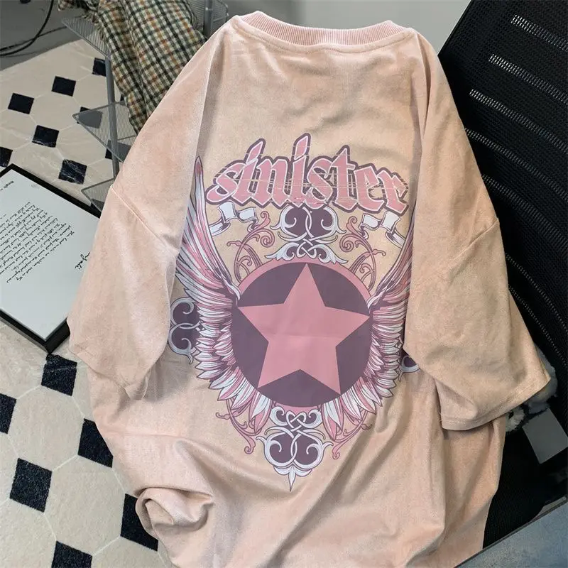 

Summer New Girl Style Print Cartoon Letters Kawaii Short-Sleeved T-Shirt Female Retro Loose Harajuku Casual Oversize