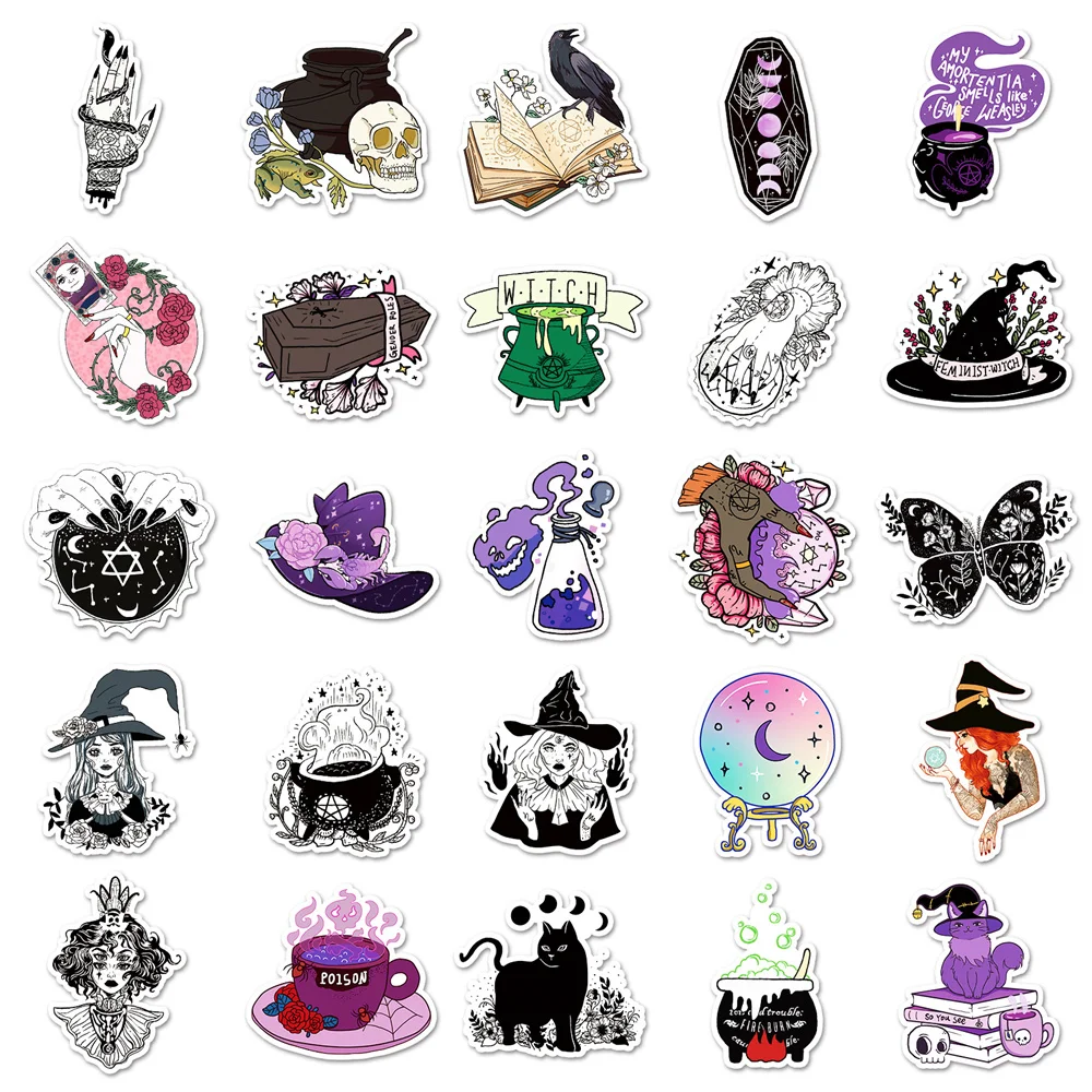 50PCS Bohe Witchy Apothecary Graffiti Sticker Witch Sticker Astrology Tarot  Goth Waterproof Toy Decals for Kid Girl Gift
