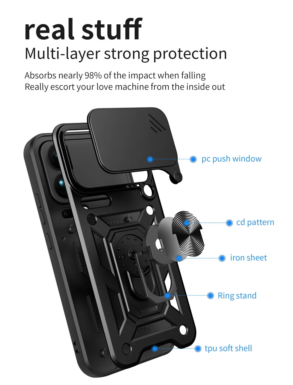 Durable Armor Hybrid Camera Protective Case with Metal Ring Holder