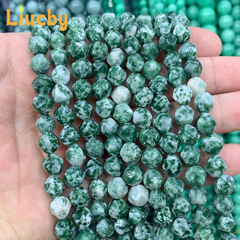 

Natural stone Faceted Green Spot Jaspers diamond Beads For Jewelry Making DIY Rings decoration Ear Studs 15" Wholesales 6/8/10mm