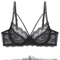 Soutien-gorge en dentelle Ultra-fin pour femmes, bouche plate latérale, à armatures, bonnets souples non rembourrés, grande taille, sous-vêtements quotidiens confortables 2