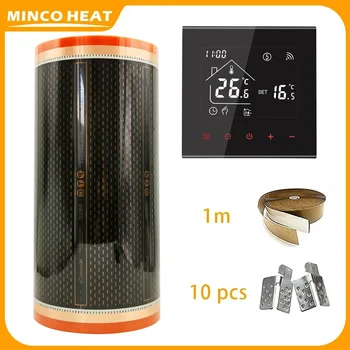 150วัตต์/ ㎡   5 ㎡   ความกว้าง 50 ซม. ประหยัดพลังงานกราฟีนอินฟราเรด PTC ฟิล์มทําความร้อนพื้นอุ่นเสื่อทําความร้อนพร้อมชุดติดตั้งเทอร์โมสตัท 10