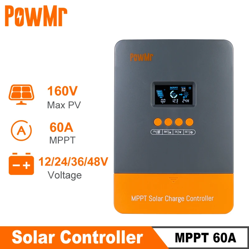 

PowMr MPPT 60A Solar Charger Controller 12V 24V 36V 48V Auto Lifepo4 Battery Charger Solar Panel Regulator Max PV Input 160VDC