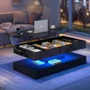 47.2" Large Lift Top Coffee Table with Charging Station, LED Modern High Glossy Center Table with Hidden Compartment Storage 1